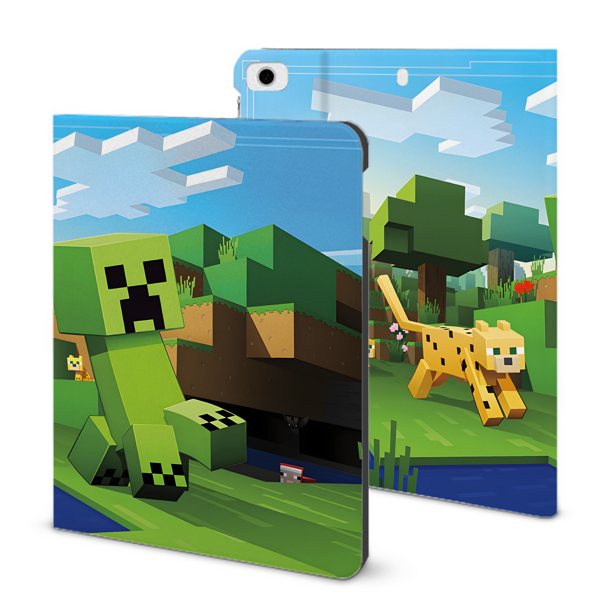 （画像用） マインクラフト ブロックの世界 Minecraft MC Block world IPad ケース ブック型 PUレザー TPU 耐衝撃 軽量 薄型 ペン収納なし 全面保護 IPad 各モデル対応